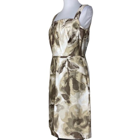 Tahari ASL Womens NWT Tan Derek Floral Square Neck‎ Sleeveless Party Dress 6/C36 - Picture 5 of 11